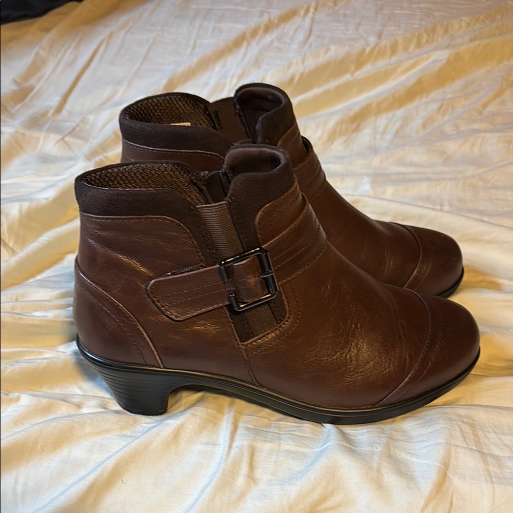 Brown Suede Ankle Boots with Buckle and Low Heel